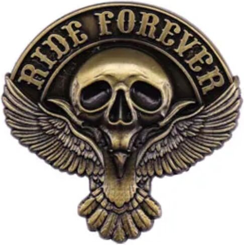 Ride Forever Eagle Wings Skull Skeleton Biker Motorcycle Rider Bike Tattoo 1.75" Enamel Pin Badge in Saudi Arabia