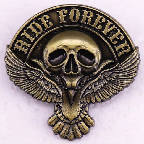 Ride Forever Eagle Wings Skull Skeleton Biker Motorcycle Rider Bike Tattoo 1.75" Enamel Pin Badge in Saudi Arabia