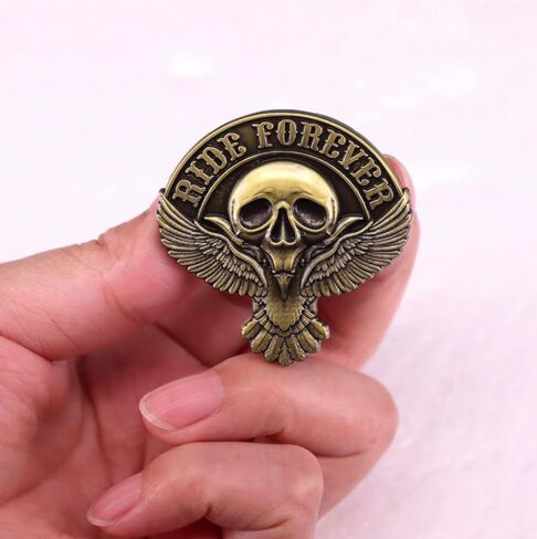Ride Forever Eagle Wings Skull Skeleton Biker Motorcycle Rider Bike Tattoo 1.75" Enamel Pin Badge in Saudi Arabia