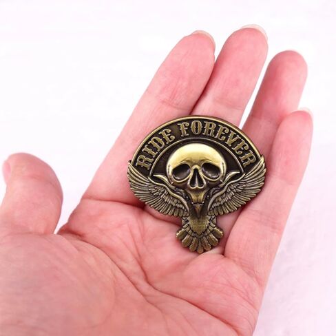 Ride Forever Eagle Wings Skull Skeleton Biker Motorcycle Rider Bike Tattoo 1.75" Enamel Pin Badge in Saudi Arabia
