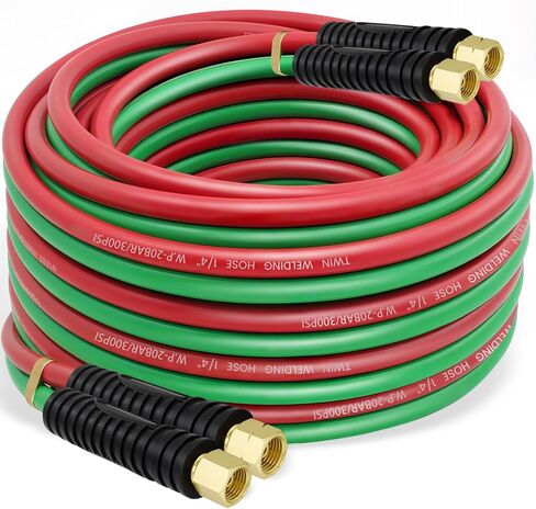 RX WELD Oxygen Acetylene Hose 1/4-Inch × 25 Feet with 9/16"-18 B fittings,Torch Hose,Grade R (25 Feet) in Saudi Arabia