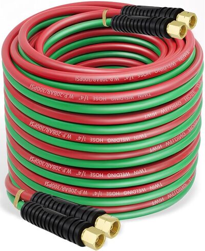 RX WELD Oxygen Acetylene Hose 1/4-Inch × 25 Feet with 9/16"-18 B fittings,Torch Hose,Grade R (25 Feet) in Saudi Arabia
