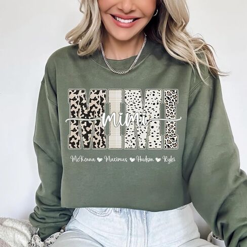 NAZENTI Personalized Mama Sweatshirt with Kids Name, Custom Women Sweatshirt, Christmas For Mom Grandma in Saudi Arabia