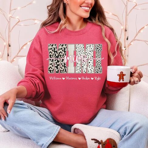 NAZENTI Personalized Mama Sweatshirt with Kids Name, Custom Women Sweatshirt, Christmas For Mom Grandma in Saudi Arabia