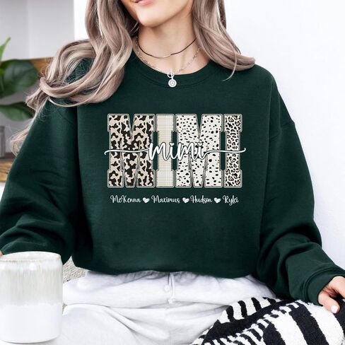 NAZENTI Personalized Mama Sweatshirt with Kids Name, Custom Women Sweatshirt, Christmas For Mom Grandma in Saudi Arabia