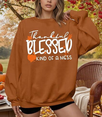 Thanksgiving Sweatshirts for Women Fall Crewneck Sweatshirt Long Sleeve Blessed Shirts Turkey Graphic Pullover Tops in Saudi Arabia