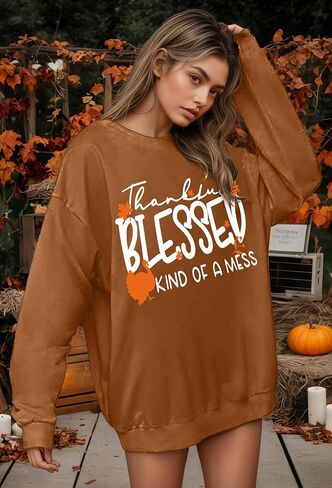 Thanksgiving Sweatshirts for Women Fall Crewneck Sweatshirt Long Sleeve Blessed Shirts Turkey Graphic Pullover Tops in Saudi Arabia
