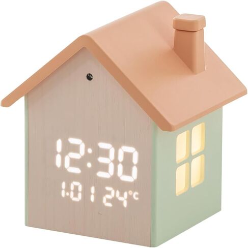 FLAITO Mood Home LED Table Clock – House-Shaped Night Light Alarm Clock with Auto-Dimming, Snooze, Date & Temperature Display – White & Maple Options, USB-C Cable Included (Maple) in Saudi Arabia