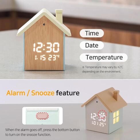 FLAITO Mood Home LED Table Clock – House-Shaped Night Light Alarm Clock with Auto-Dimming, Snooze, Date & Temperature Display – White & Maple Options, USB-C Cable Included (Maple) in Saudi Arabia