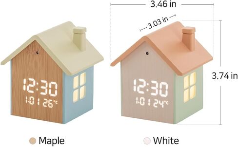 FLAITO Mood Home LED Table Clock – House-Shaped Night Light Alarm Clock with Auto-Dimming, Snooze, Date & Temperature Display – White & Maple Options, USB-C Cable Included (Maple) in Saudi Arabia