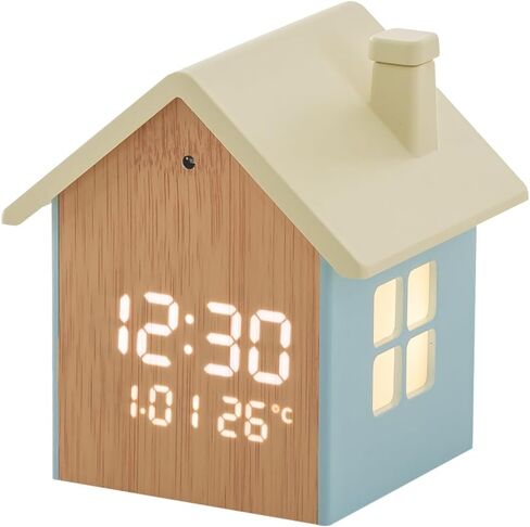 ساعة طاولة FLAITO Mood Home LED - ساعة منبه بإضاءة ليلية على شكل منزل مع تعتيم تلقائي، قيلولة بعد الظهر، عرض التاريخ ودرجة الحرارة - خيارات بيضاء وقيقبية، كابل USB-C متضمن (خشب القيقب) in Kuwait
