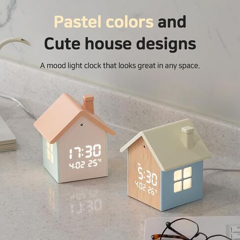 FLAITO Mood Home LED Table Clock – House-Shaped Night Light Alarm Clock with Auto-Dimming, Snooze, Date & Temperature Display – White & Maple Options, USB-C Cable Included (Maple) in Saudi Arabia