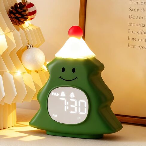 Yiliaw Kids Alarm Clock with Night Light, Christmas Tree Wake Up Clock, Rechargeable Cute Alarm Clock for Bedroom, for Boys and Girls, White in Kuwait