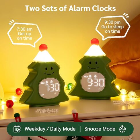 Yiliaw Kids Alarm Clock with Night Light, Christmas Tree Wake Up Clock, Rechargeable Cute Alarm Clock for Bedroom, for Boys and Girls, White in Kuwait