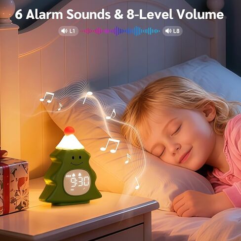 Yiliaw Kids Alarm Clock with Night Light, Christmas Tree Wake Up Clock, Rechargeable Cute Alarm Clock for Bedroom, for Boys and Girls, White in Kuwait