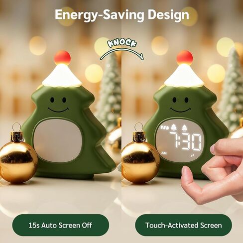 Yiliaw Kids Alarm Clock with Night Light, Christmas Tree Wake Up Clock, Rechargeable Cute Alarm Clock for Bedroom, for Boys and Girls, White in Kuwait