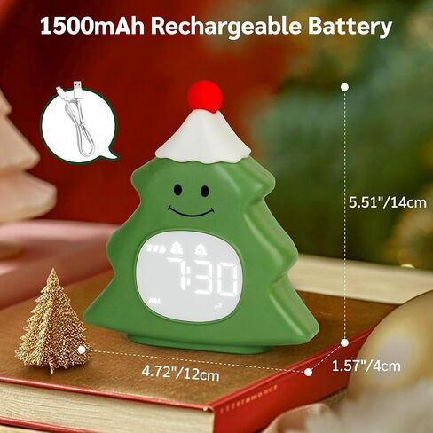 Yiliaw Kids Alarm Clock with Night Light, Christmas Tree Wake Up Clock, Rechargeable Cute Alarm Clock for Bedroom, for Boys and Girls, White in Kuwait
