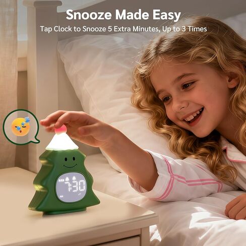 Yiliaw Kids Alarm Clock with Night Light, Christmas Tree Wake Up Clock, Rechargeable Cute Alarm Clock for Bedroom, for Boys and Girls, White in Kuwait