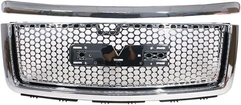 شبكة متوافقة مع 2007-2013 GMC Sierra 1500 Denali، شبكة غطاء أمامي علوي من بلاستيك ABS من الكروم + قالب من IKON MOTORSPORTS، 2008 2009 2010 2011 2012 in Saudi Arabia