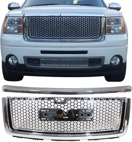 شبكة متوافقة مع 2007-2013 GMC Sierra 1500 Denali، شبكة غطاء أمامي علوي من بلاستيك ABS من الكروم + قالب من IKON MOTORSPORTS، 2008 2009 2010 2011 2012 in Saudi Arabia