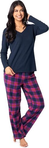 طقم نوم نسائي من Fruit of the Loom برقبة على شكل حرف V وبنطلون من الفلانيل in Kuwait
