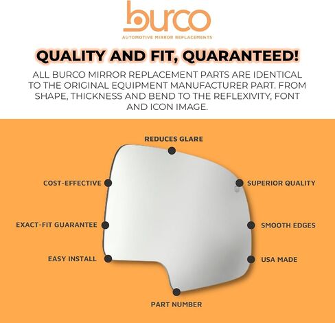 Burco 4148 زجاج مرآة الطاقة ذو الرؤية الجانبية للسائق المسطح، يناسب Lexus ES350 2007-2009، IS250 2006-2008، IS350 2006-2008، تصميم EC مناسب للمرايا ذات التعتيم التلقائي in Saudi Arabia