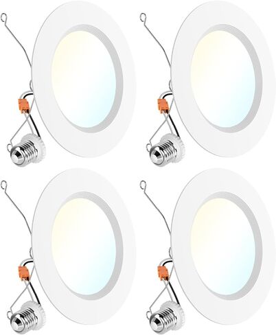 Sunco 4 عبوات 5CCT LED سوداء غائرة 6 بوصة، 2700K/3000K/3500K/4000K/5000K قابلة للتحديد، مصابيح خافتة للضوء، زخرفة حاجزة، 13 وات = 120 وات، 869 لومن، تصنيف رطب، تركيب تحديثي - مدرج في قائمة UL in Saudi Arabia