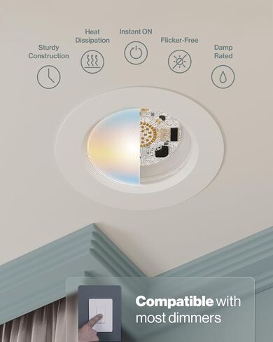 Sunco 4 عبوات 5CCT LED سوداء غائرة 6 بوصة، 2700K/3000K/3500K/4000K/5000K قابلة للتحديد، مصابيح خافتة للضوء، زخرفة حاجزة، 13 وات = 120 وات، 869 لومن، تصنيف رطب، تركيب تحديثي - مدرج في قائمة UL in Saudi Arabia