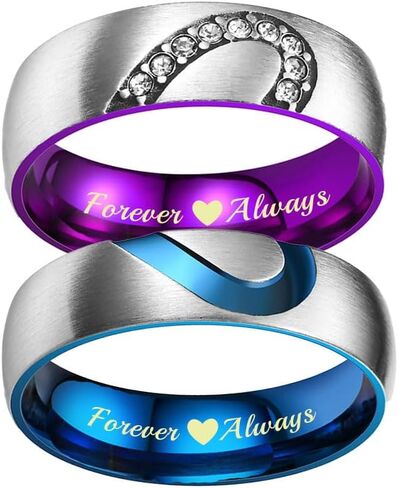 Personalized Engraved Couple Rings Set Promise Rings for Him and Her Purple Custom Heart Engagement Rings Matching Wedding Rings for Men and Women Set, Size 5-13,with Jewelry Gift Box in Saudi Arabia