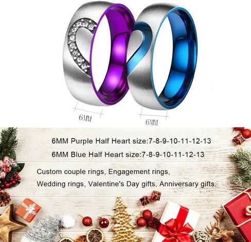 Personalized Engraved Couple Rings Set Promise Rings for Him and Her Purple Custom Heart Engagement Rings Matching Wedding Rings for Men and Women Set, Size 5-13,with Jewelry Gift Box in Saudi Arabia