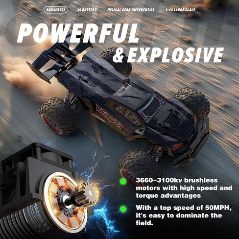 Hosim 1:8 سيارات RC سريعة بدون فرش للبالغين، بحد أقصى 50 ميلاً في الساعة لجميع التضاريس هوبي Rc شاحنات كهربائية على الطرق الوعرة Rc Monster Truck، سيارة دفع رباعي مقاومة للماء كبيرة عالية السرعة للتحكم عن بعد مع بطارية 3S in Saudi Arabia