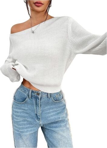SOLY HUX Women's Off The Shoulder Sweater Long Sleeve Asymmetric Neck Knit Casual Trendy Pullover Tops in Saudi Arabia