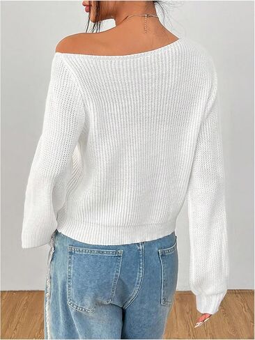 SOLY HUX Women's Off The Shoulder Sweater Long Sleeve Asymmetric Neck Knit Casual Trendy Pullover Tops in Saudi Arabia