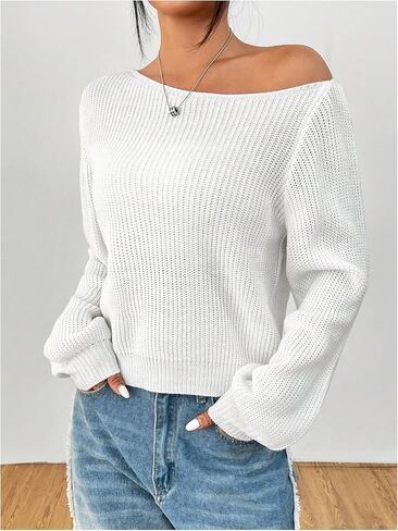 SOLY HUX Women's Off The Shoulder Sweater Long Sleeve Asymmetric Neck Knit Casual Trendy Pullover Tops in Saudi Arabia