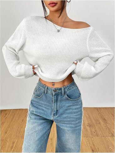 SOLY HUX Women's Off The Shoulder Sweater Long Sleeve Asymmetric Neck Knit Casual Trendy Pullover Tops in Saudi Arabia