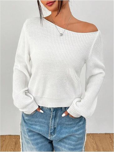 SOLY HUX Women's Off The Shoulder Sweater Long Sleeve Asymmetric Neck Knit Casual Trendy Pullover Tops in Saudi Arabia