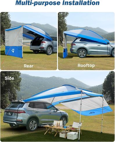 JOYTUTUS Versatile Vehicle Awning with 3 Removable Sides, Large Car Awning 11.5FT * 7.9FT, UV50+ and Waterproof PU2000mm Truck Canopy, SUV Camping Sunshade with 8 Storage Pockets in Saudi Arabia