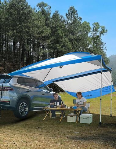 JOYTUTUS Versatile Vehicle Awning with 3 Removable Sides, Large Car Awning 11.5FT * 7.9FT, UV50+ and Waterproof PU2000mm Truck Canopy, SUV Camping Sunshade with 8 Storage Pockets in Saudi Arabia