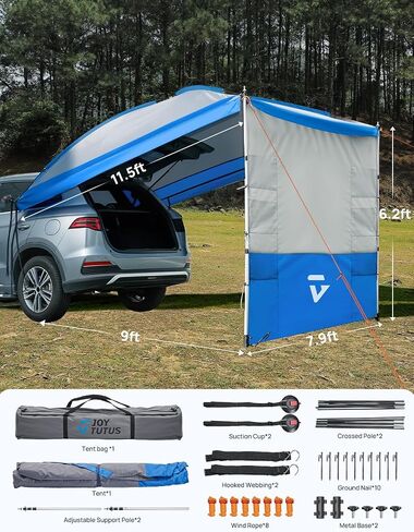 JOYTUTUS Versatile Vehicle Awning with 3 Removable Sides, Large Car Awning 11.5FT * 7.9FT, UV50+ and Waterproof PU2000mm Truck Canopy, SUV Camping Sunshade with 8 Storage Pockets in Saudi Arabia