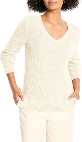 NIC+Zoe Womens Shimmer Waffle V-Neck Sweater in Saudi Arabia