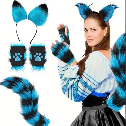 Cat Costume Set for Halloween Dress Up,Cat Ears and Tail Paws set Cosplay Costumes for Women in Kuwait