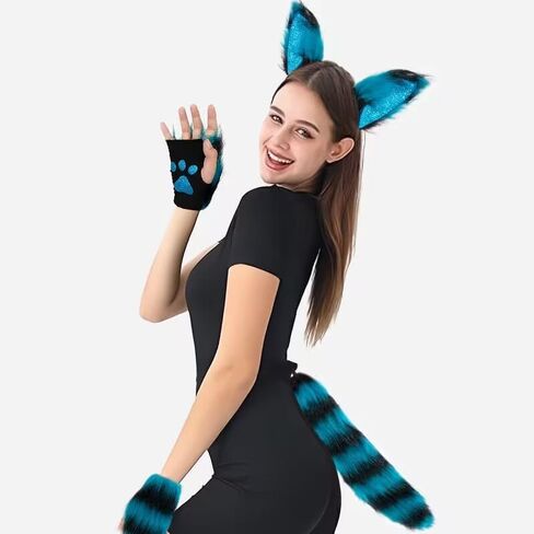 Cat Costume Set for Halloween Dress Up,Cat Ears and Tail Paws set Cosplay Costumes for Women in Kuwait