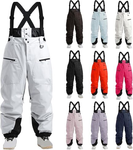Womens Mens Ski Bibs Baggy Snowboard Pants Winter Windproof Insulated Waterproof Snow Overalls with Adjustable Straps in Saudi Arabia