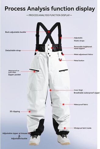 Womens Mens Ski Bibs Baggy Snowboard Pants Winter Windproof Insulated Waterproof Snow Overalls with Adjustable Straps in Saudi Arabia