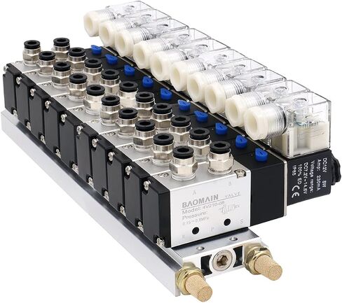 Baomain 3 Space Solenoid Valve 4V210-08 DC 12V 2 Position 5 Way Triple Mufflers Quick Fittings Base Set in Saudi Arabia