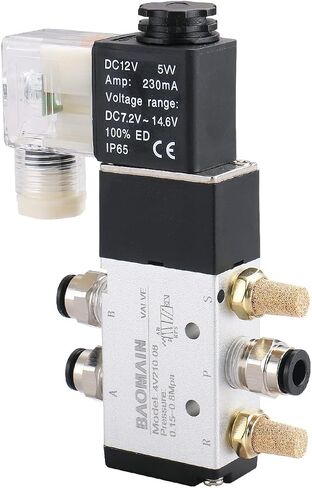 Baomain 3 Space Solenoid Valve 4V210-08 DC 12V 2 Position 5 Way Triple Mufflers Quick Fittings Base Set in Saudi Arabia