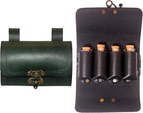 Lord of Battles Medieval Alchemy Buff Leather Belt Bag with 4 Mini Glass Bottles | The Elfic Potion Vintage Belt Waist Pouch Side Pack for Ren Faire, Cosplay (Brown) in Saudi Arabia