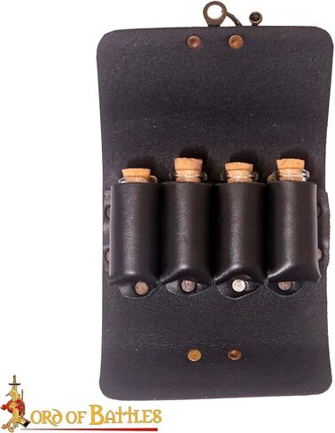 Lord of Battles Medieval Alchemy Buff Leather Belt Bag with 4 Mini Glass Bottles | The Elfic Potion Vintage Belt Waist Pouch Side Pack for Ren Faire, Cosplay (Brown) in Saudi Arabia