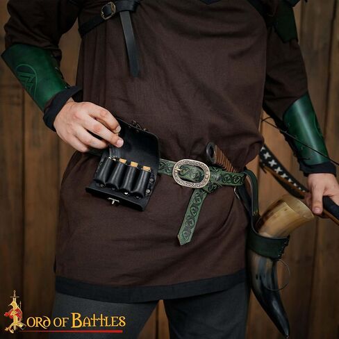 Lord of Battles Medieval Alchemy Buff Leather Belt Bag with 4 Mini Glass Bottles | The Elfic Potion Vintage Belt Waist Pouch Side Pack for Ren Faire, Cosplay (Brown) in Saudi Arabia