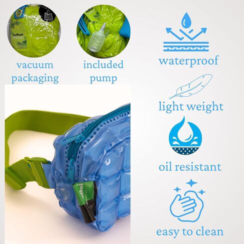 InflatDecor Waterproof Fanny Pack – Inflatable PVC Waist Bag for Women & Men – Neon Green & Blue Crossbody or Shoulder Bag (Blue) in Saudi Arabia